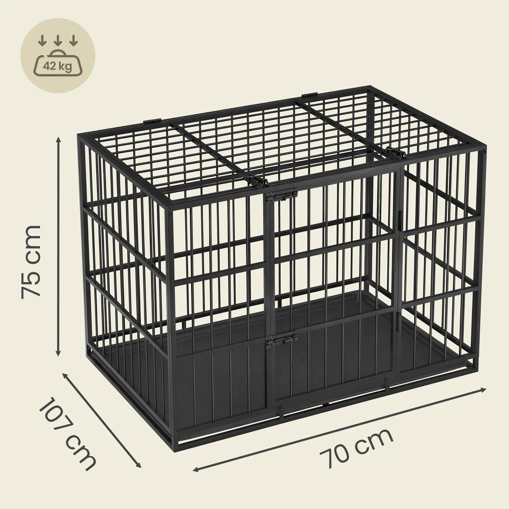 Gaiola para cães 107 x 70 x 75 cm altamente resistente de tamanho médio e grande, com tabuleiro removível preta