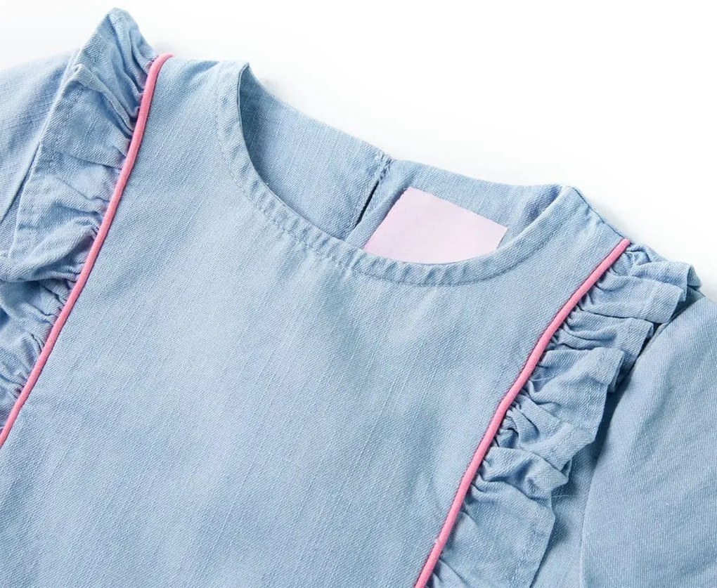 Vestido de criança com folhos azul-suave 104