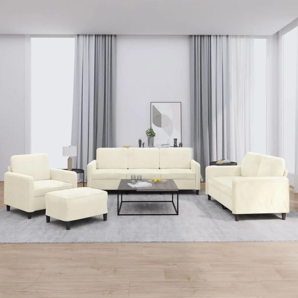 4 pcs conjunto de sofás veludo cor creme