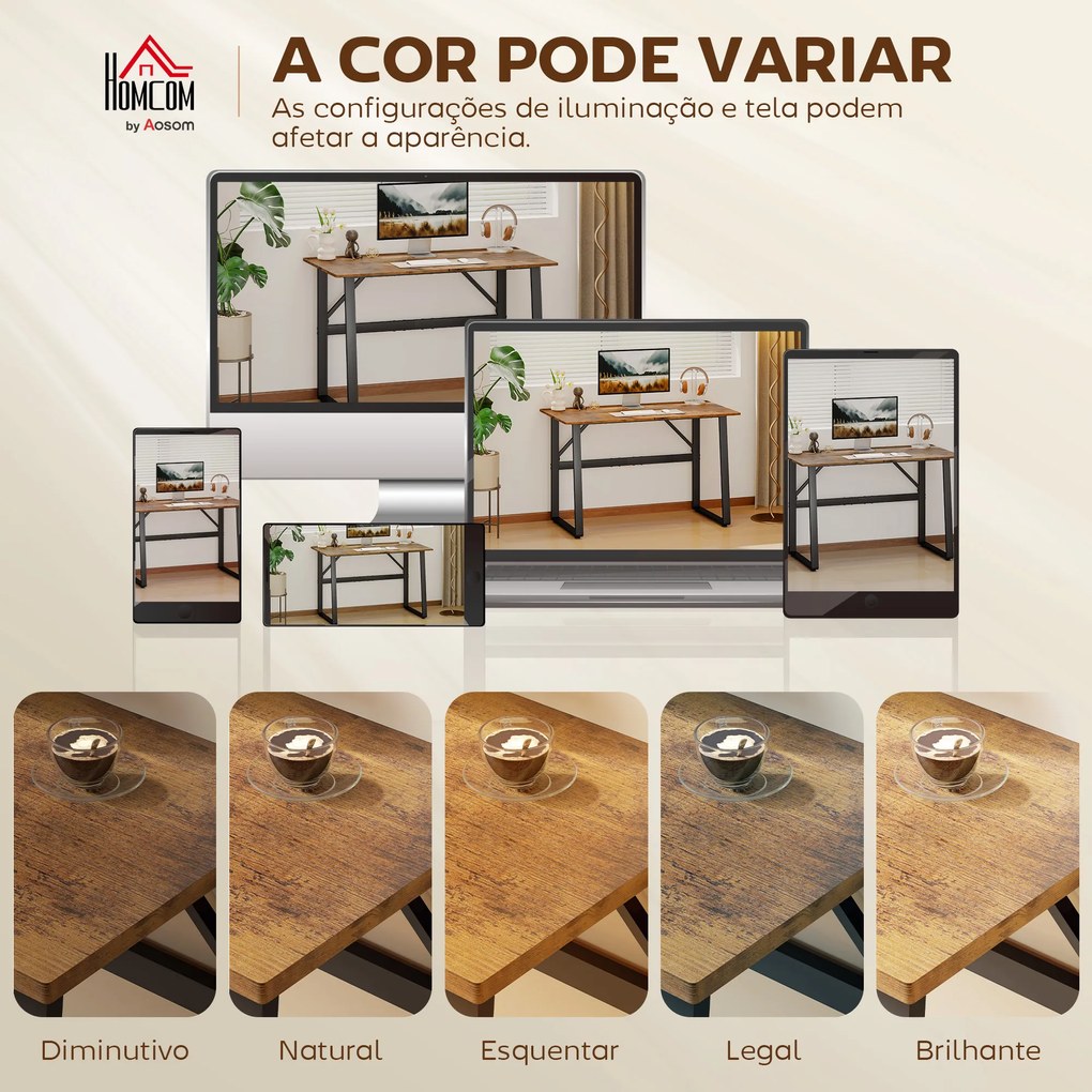 Secretária Estilo Industrial 120x60x76 cm Mesa de Computador com Estrutura de Aço Fácil de Montar Castanho Rústico