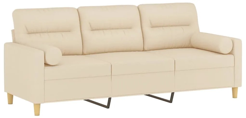 Sofá 3 lugares + almofadas decorativas 180 cm tecido cor creme