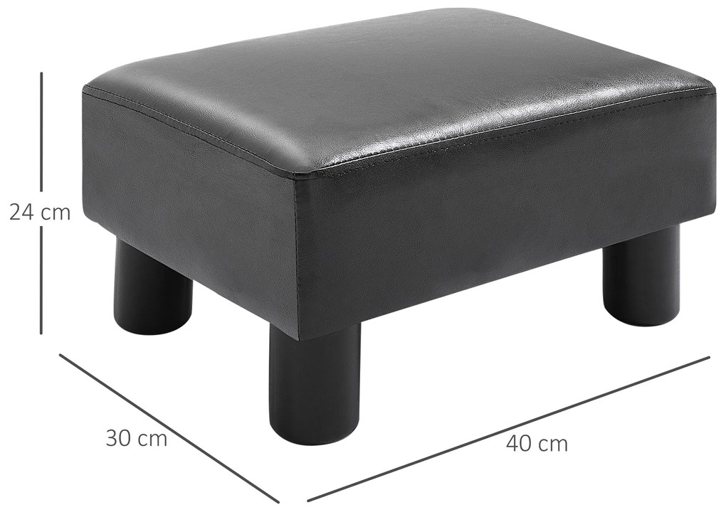 Apoio para os Pés Pufe Banco Pequeno Estofado em Pele Sintética com Assento Acolchoado e Pés de Plástico 40x30x24 cm Preto