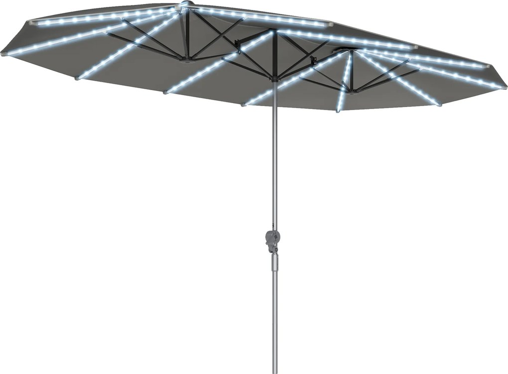 Outsunny Guarda-sol duplo com luzes solares, Alumínio, Poliéster, proteção UPF50+, resistente aos UV, guarda-sol de terraço, Cinzento escuro | Aosom Portugal