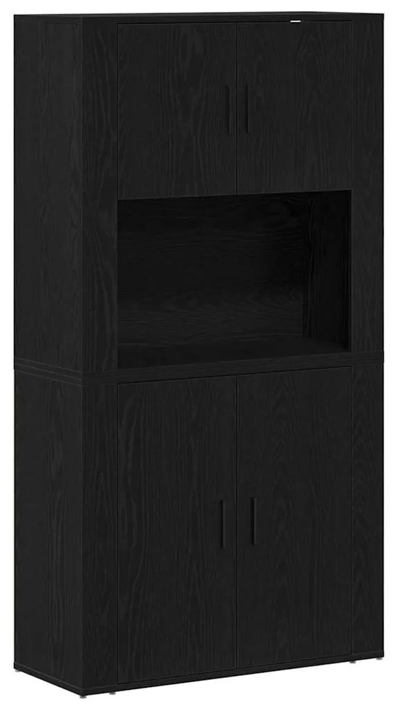 Highboard Preto Carvalho 80x33x150 cm Madeira de engenharia