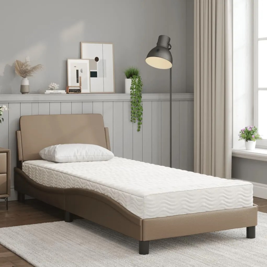 Cama com colchão 80x200 cm couro artificial cappuccino
