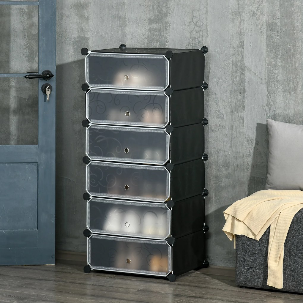 Móvel modular 49 x 36,5 x 108 cm para arrumação de sapatos com 6 cubos retangulares empilháveis - preto