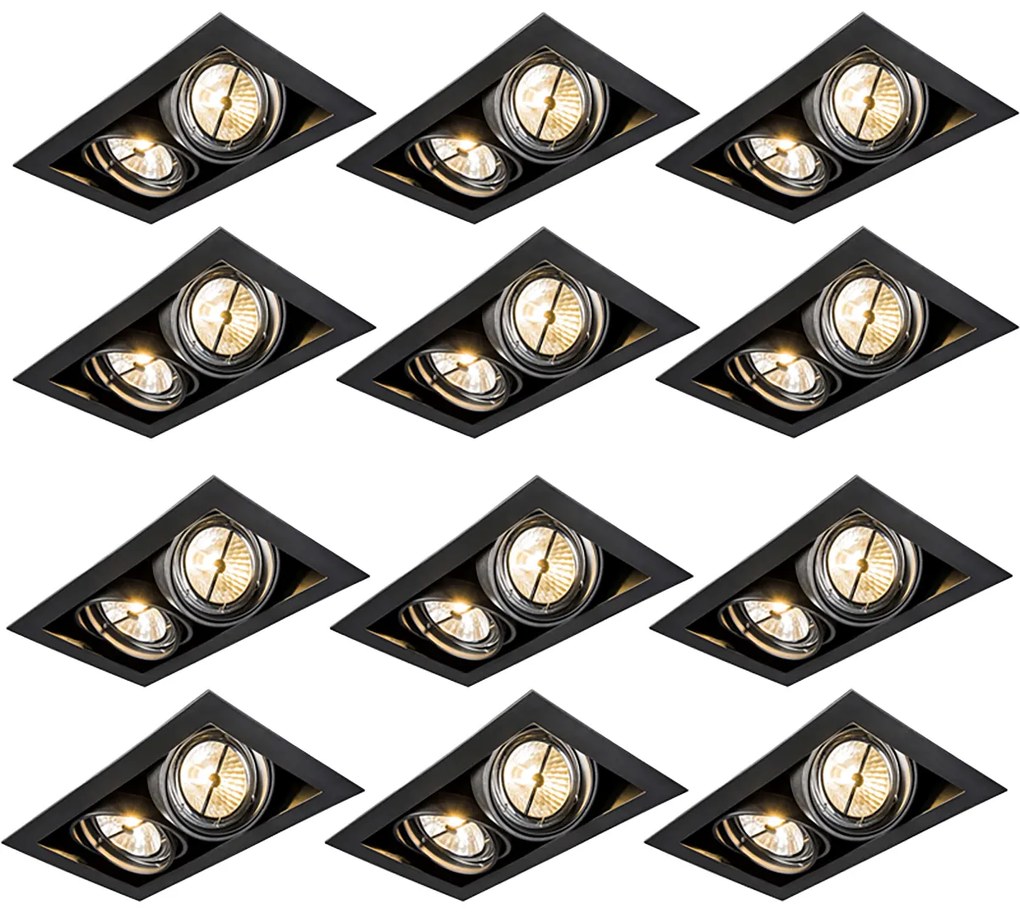 Conjunto de 12 focos embutidos preto AR111 ajustável de 2 luzes - Oneon Design,Moderno