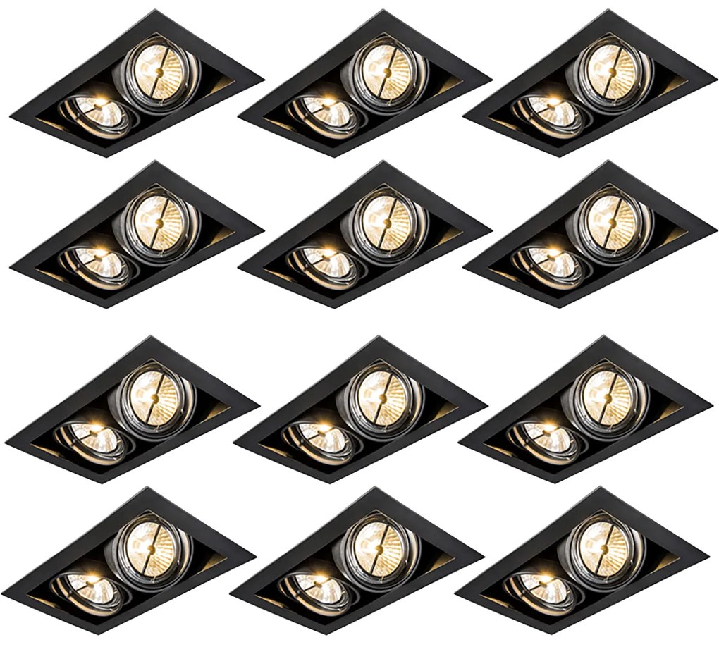 Conjunto de 12 focos embutidos pretos AR111 reguláveis 2 luzes - Oneon Design,Moderno
