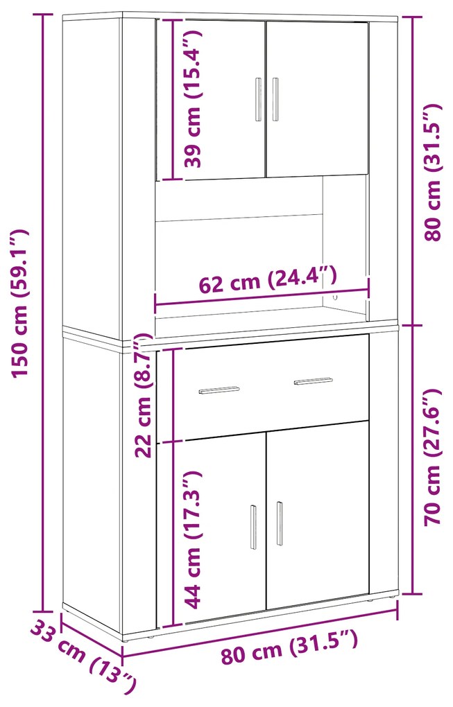 Highboard Madeira Antiga 80x33x150 cm Madeira De Engenharia