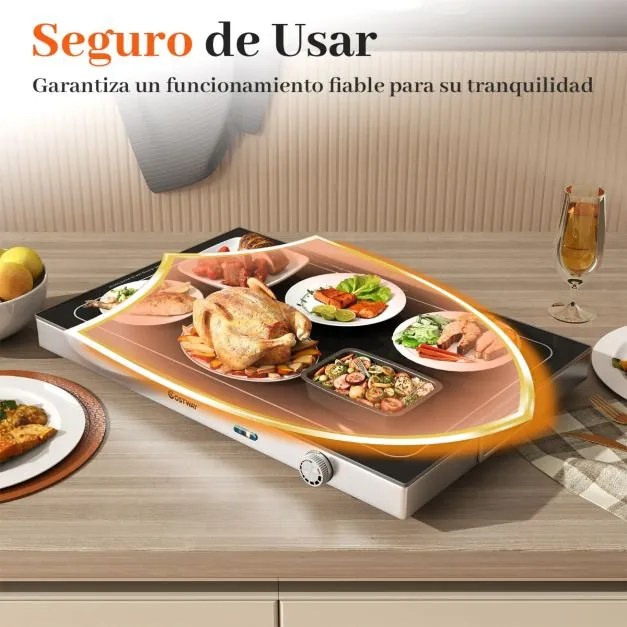 Bandeja Elétrica Aquecedora com Temperatura Ajustável e Tampa de Vidro Temperado Ideal para Manter Alimentos Quentes em Buffets, Festas e Eventos