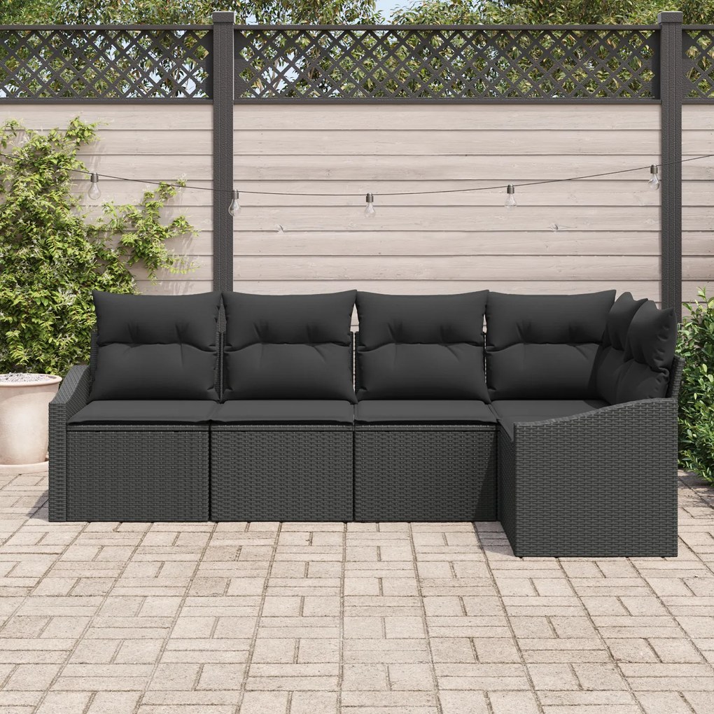 Conjunto de Jantar de Jardim de 5 Peças com Almofadas Preto de Polirat