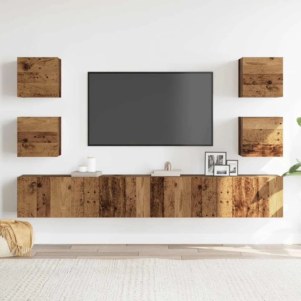 armários de TV montados na parede 6 pcs madeira velha