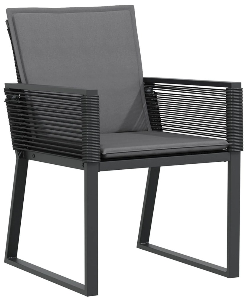 Conjunto de Jantar de Jardim 9 Peças com Almofadas Preto Vime PE