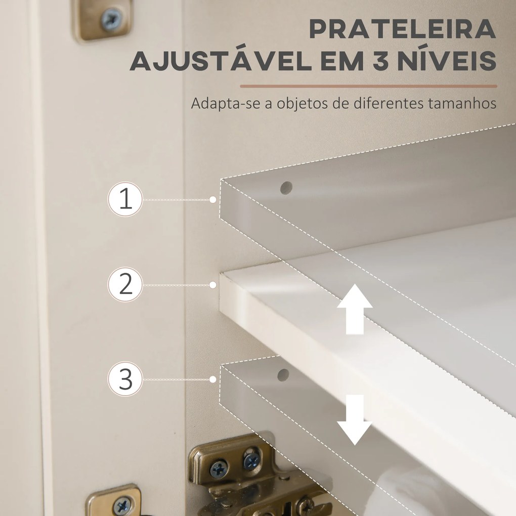 Aparador Móvel Auxiliar de Cozinha com 2 Gavetas 3 Portas e Prateleira Ajustável Móvel de TV de até 50 Polegadas 117x35x80 cm Branco e Madeira