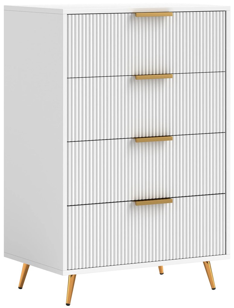 HOMCOM Cómoda com 4 Gavetas Cómoda de Dormitório Moderna com Desenho Ondulado Anti-Tombo 60x40x90 cm Branco | Aosom Portugal