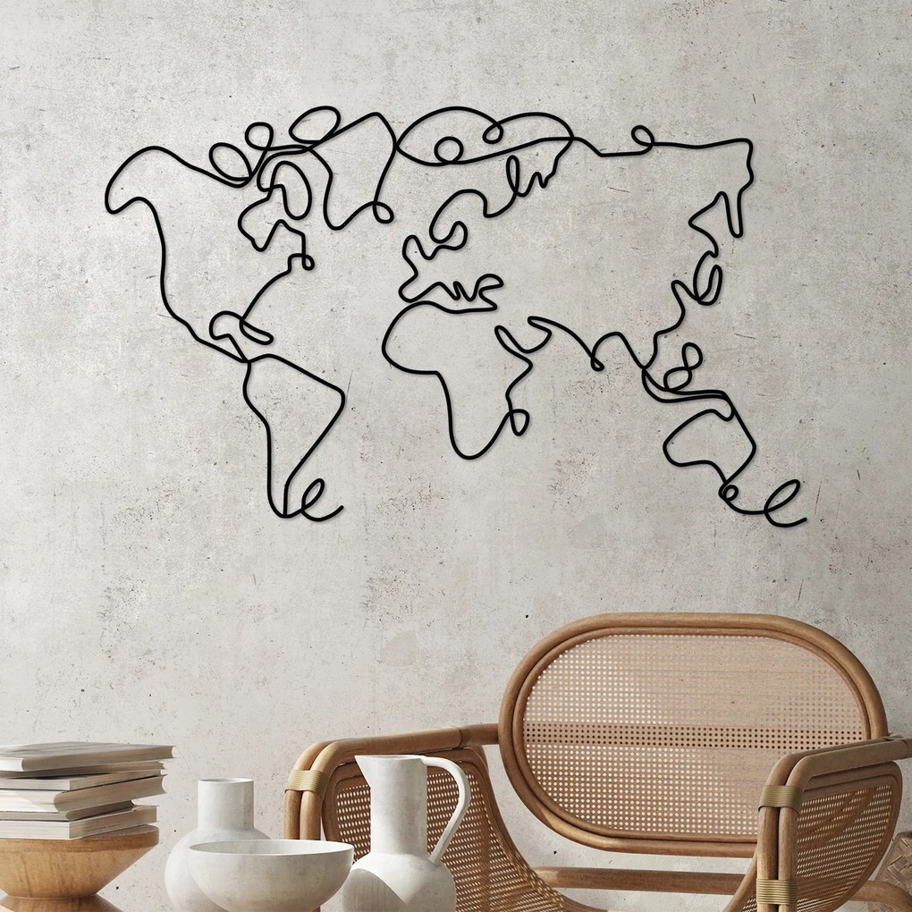 Acessório Decorativo de Parede World Map – Preto – 120 x 70 x 1,5 cm