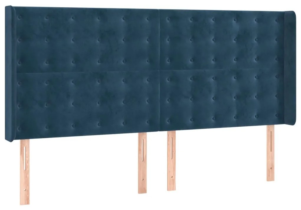 Cama box spring c/ colchão/LED 160x200 cm veludo azul-escuro