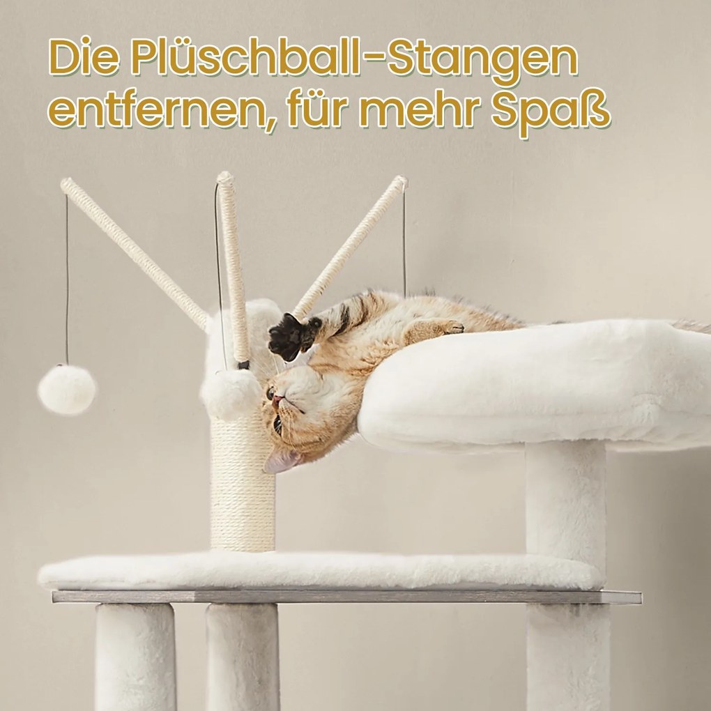 Arranhador para gatos com armário para caixa de areia removível 87,6 x 61,2 x 140 cm Cinzento + Bege