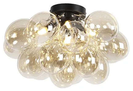 Candeeiro de teto design preto com vidro âmbar 4-luzes - Uvas Art Deco,Design