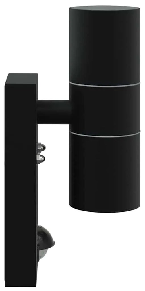 Luzes de Parede com Sensor 2 pcs Preto Aço Inoxidável IP44