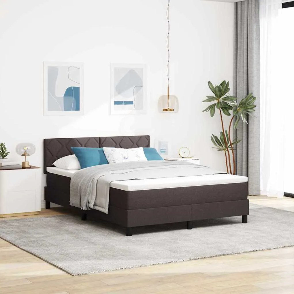 vidaXL Cama Box com colchão com led Marrom Escuro 140 x 200 cm tecido