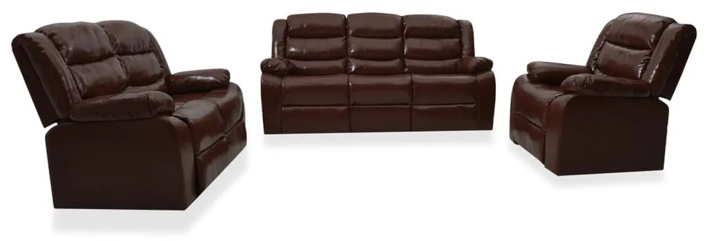 3 pcs conjunto de sofás reclináveis couro artificial castanho