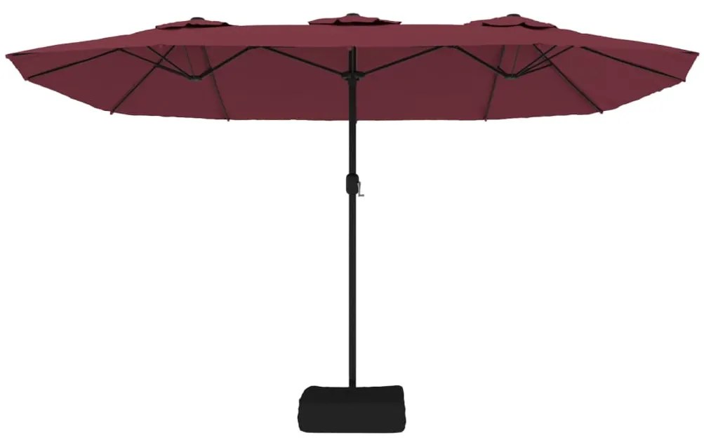 Guarda-sol de jardim c/ cabeça dupla/luzes LED 449x245 cm bordô