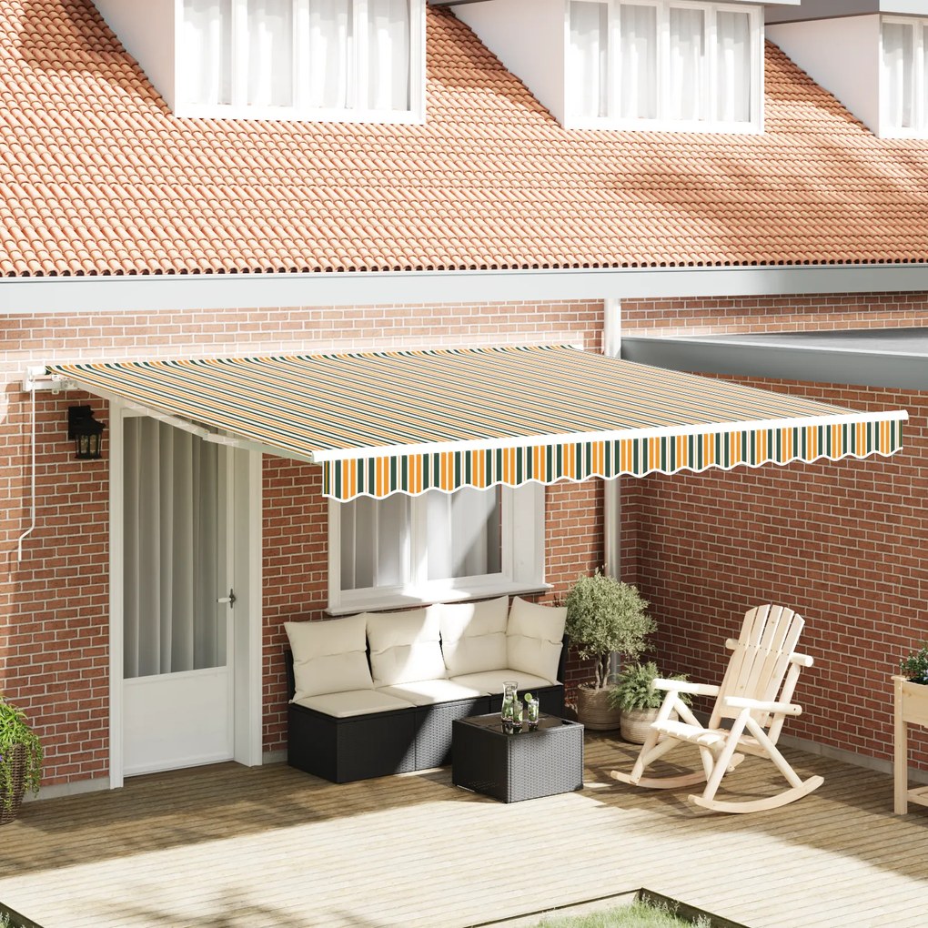vidaXL Toldo Retrátil Manual Verde e Amarelo 400x350 cm