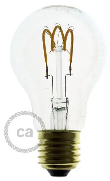 LED Transparent Light Bulb - Drop A60 Curved Spiral Filament - 3W E27 Dimmable 2200K