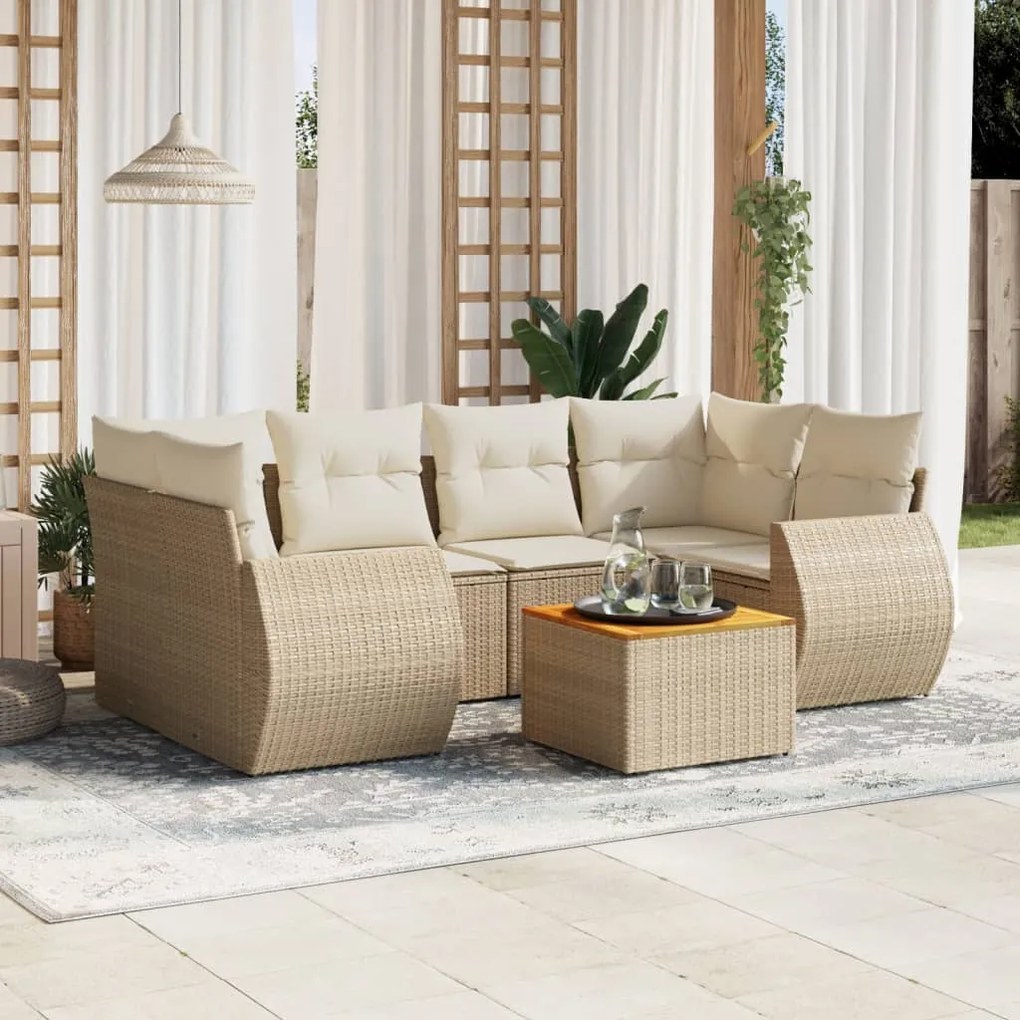 vidaXL 7 pcs conjunto de sofás p/ jardim com almofadões vime PE bege