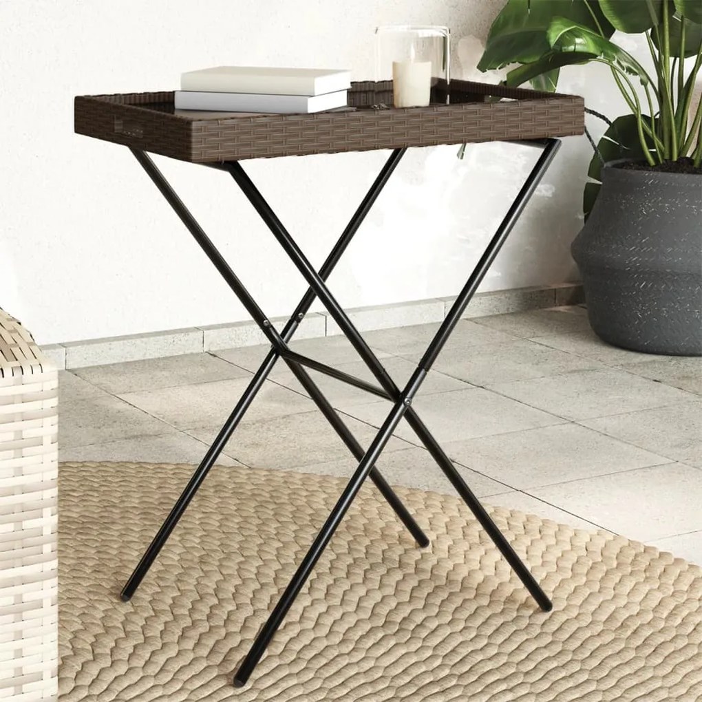 vidaXL Mesa bandeja dobrável 65x40x75 cm vime PE castanho