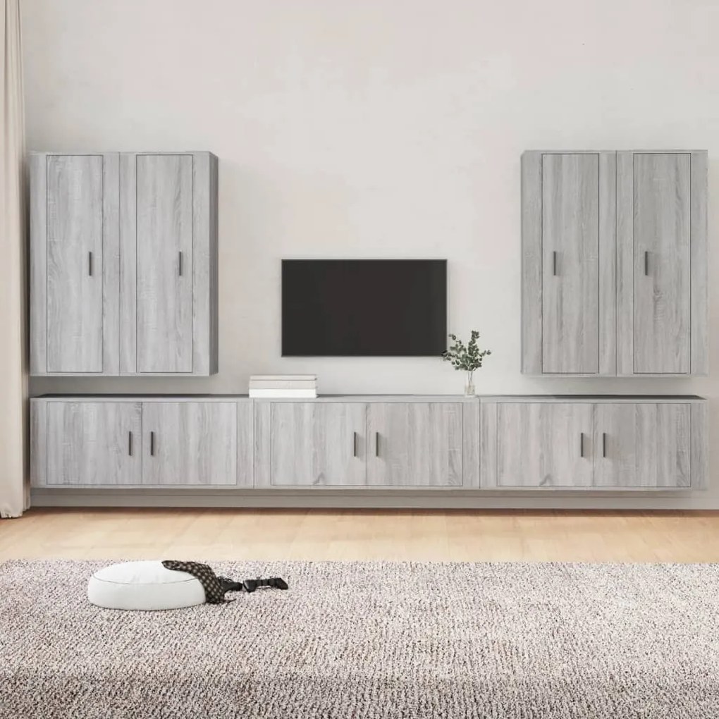 vidaXL Conjunto móveis de TV 7 pcs madeira processada sonoma cinza