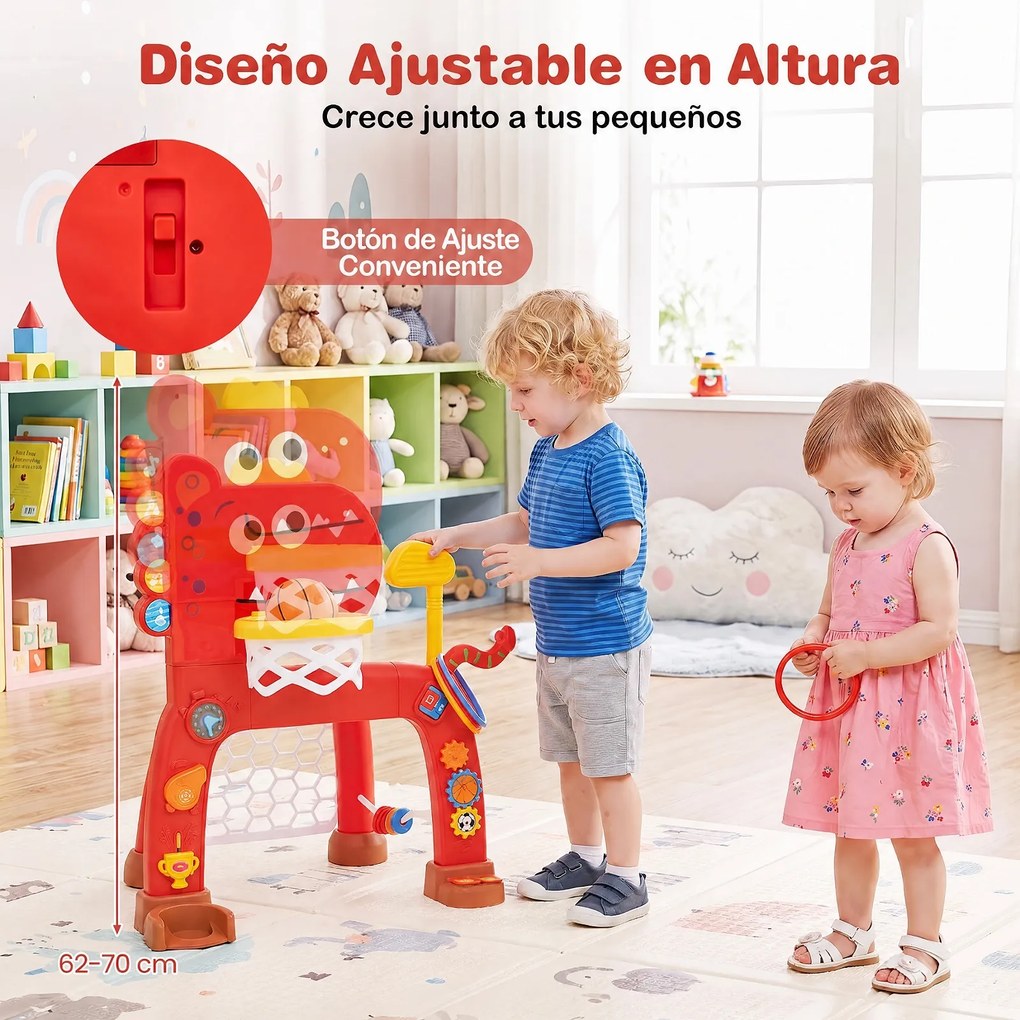 Centro Desportivo Infantil 4 em 1, 56 x 39 x 62-70 cm, Altura Regulável, Vermelho