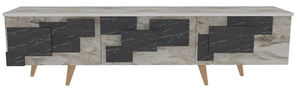 Móvel TV 3D – Branco Mármore – 160x45x35 cm