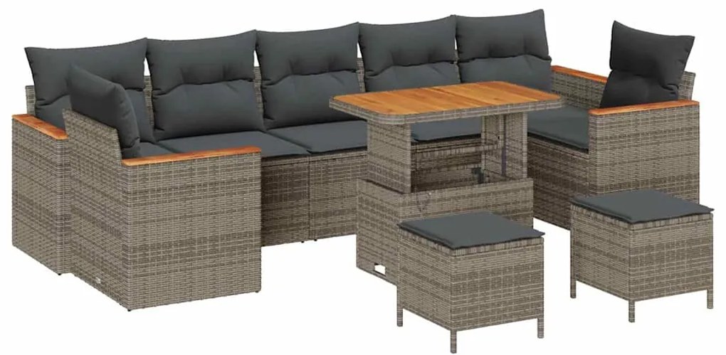 Conjunto de Sofá de Jardim vidaXL de 10 Peças com Almofadas Cinza Ratt