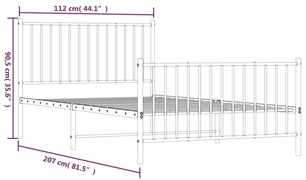 Estrutura de cama com cabeceira e pés 107x203 cm metal preto