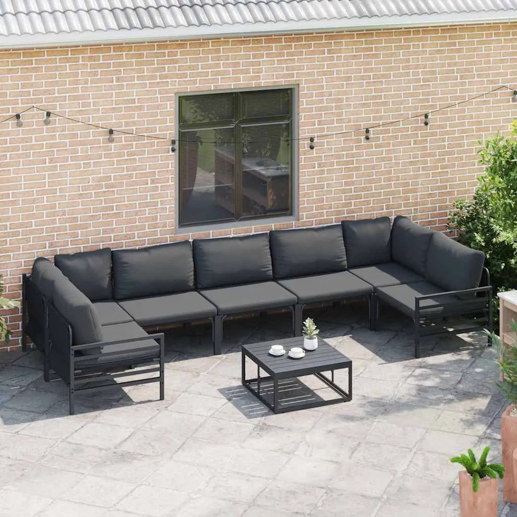 Conjunto de Sofá de Jardim 7 pcs Cinzento-escuro Aço