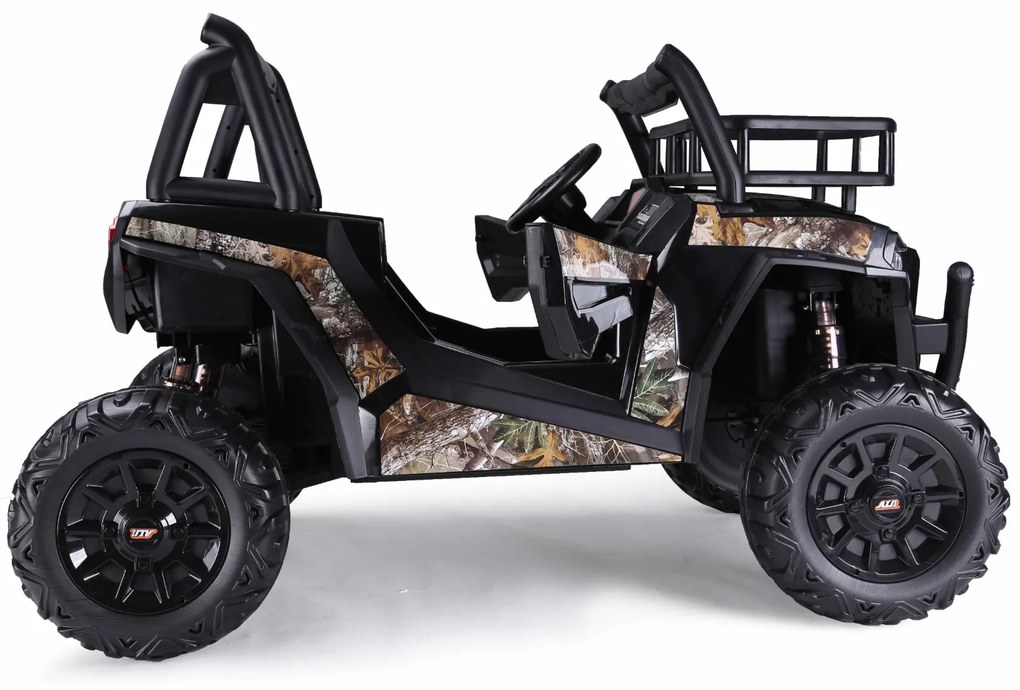 Jipe elétrico para crianças Tipo UTV 24V 2 Lugares em imitação de pele, comando à distância 2,4 GHz, 2 motores de 200 W, bateria de lítio, travão elét