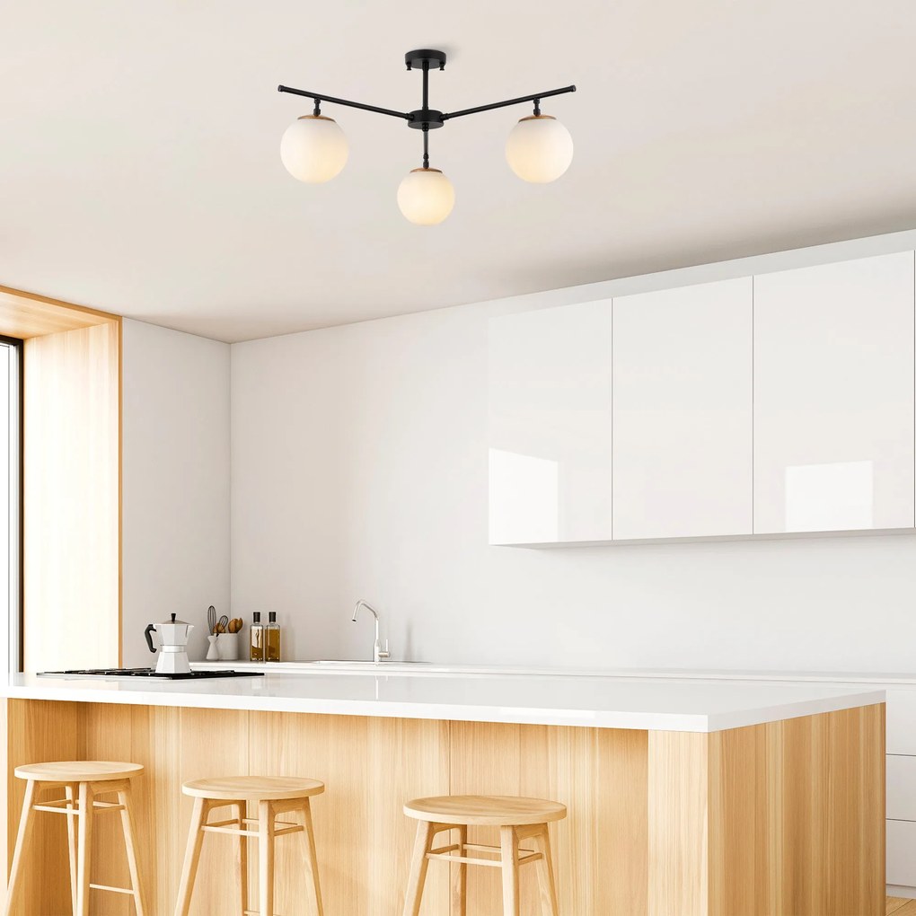 Candeeiro Suspenso Atmaca – Preto, Dourado e Branco – 70 x 70 cm