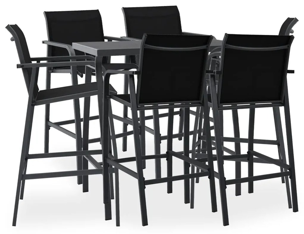 vidaXL 7 pcs conjunto de bar para jardim preto
