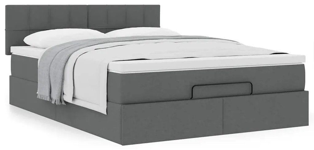 Cama otomana com colchão 140x200 cm tecido cinzento escuro