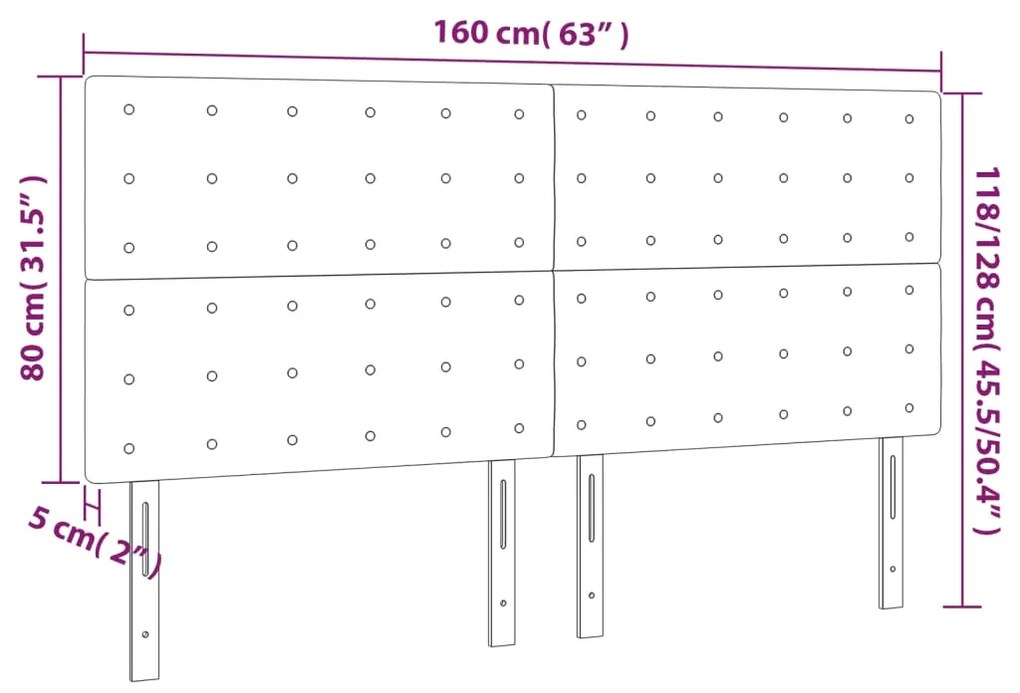 Cabeceira de cama c/ LED tecido 160x5x118/128 cm cinza-escuro