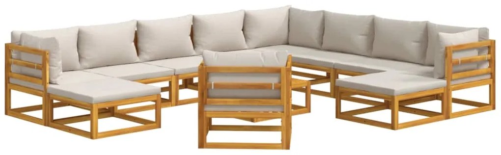 12 pcs conj. lounge de jardim madeira c/ almofadões cinza-claro