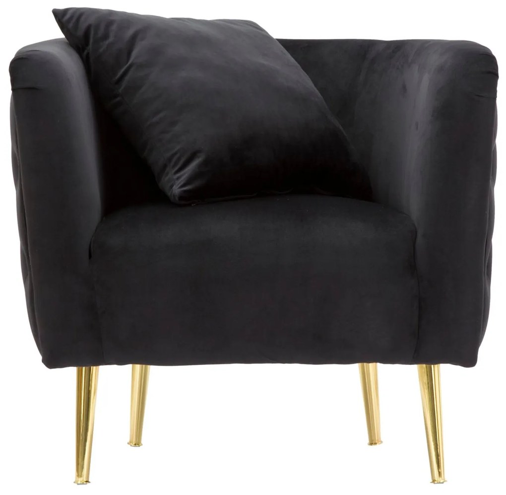 Poltrona "Bucarest" - 76 x 74 x 71 cm - Preto e Dourado | Em Veludo co