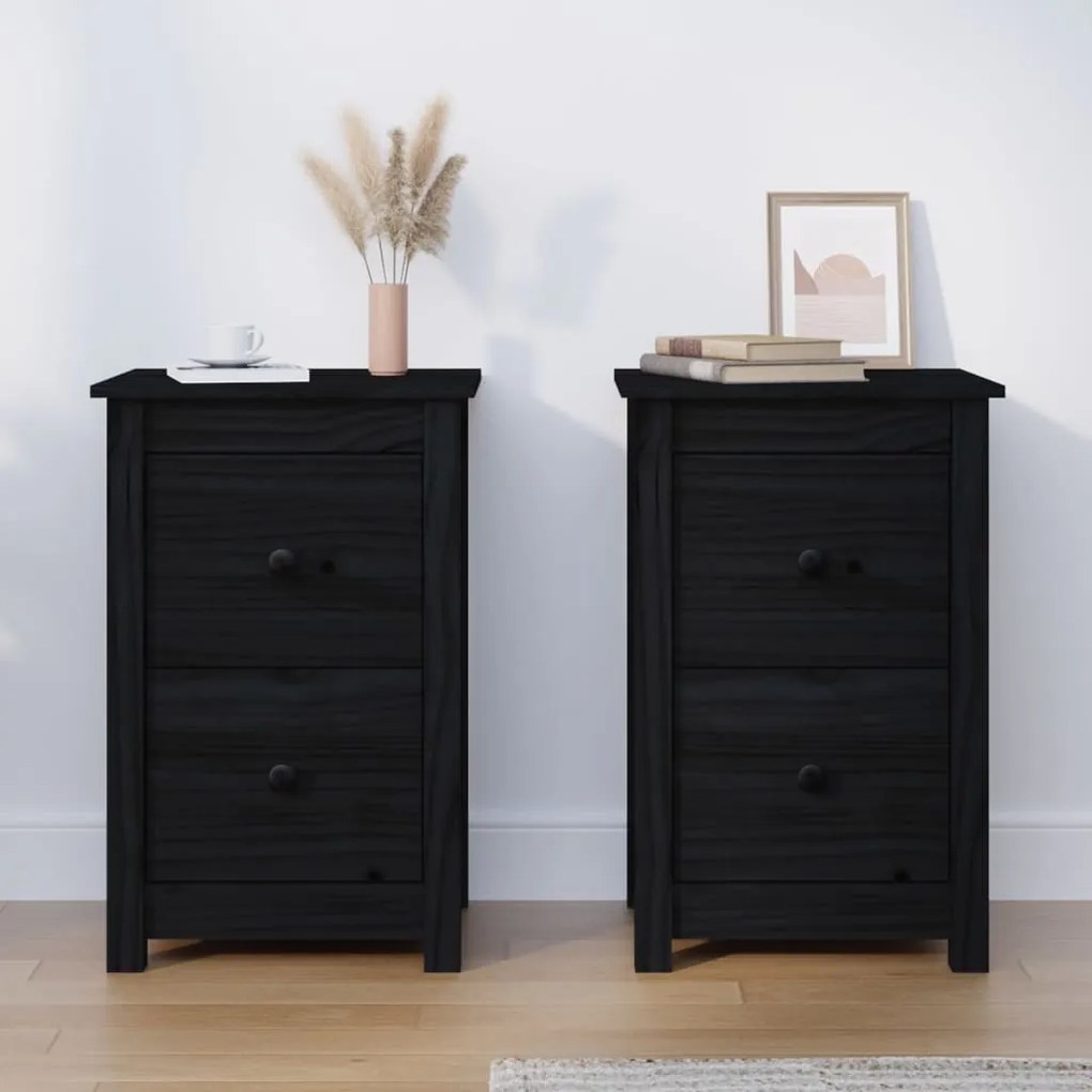 Mesas de cabeceira 2 pcs 40x35x61,5 cm pinho maciço preto
