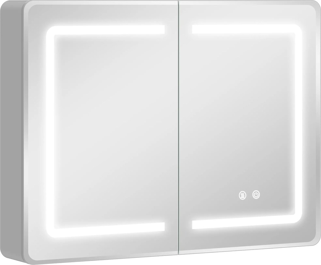 HOMCOM Armário espelhado para banheiro com iluminação LED, 60 x 80 cm, armário de banheiro com antiembaçamento, dimável em 3 níveis | Aosom Portugal