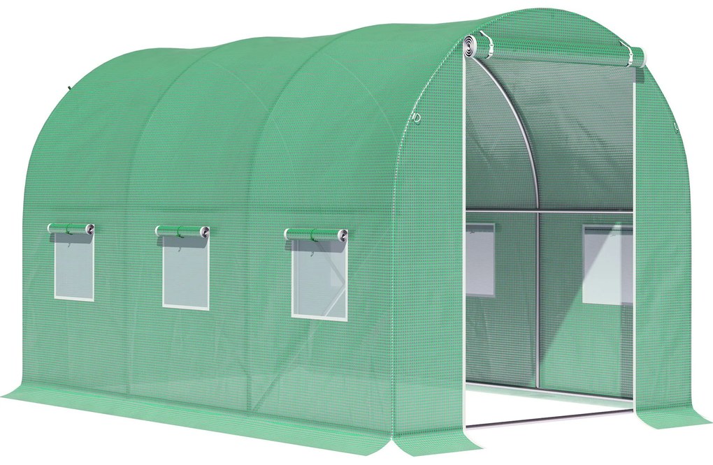 Outsunny Estufa de Jardim Tunnel Superfície Solo 6 ㎡ 3x2x2 m Estrutura Tubular Reforçada Porta com Zíper 6 Janelas Enroláveis Verde | Aosom Portugal