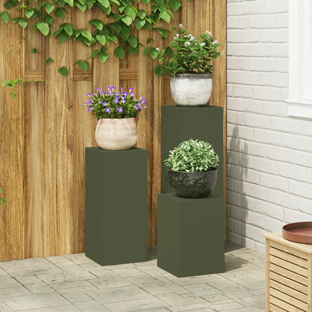 vidaXL Suportes para Plantas ao Ar Livre Pilar 3 pcs Verde-Azeitona Aço