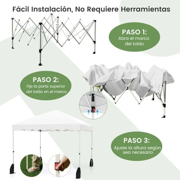 Tenda 300 x 300 x 266-286 cm Portátil com 8 Estacas, 4 Âncoras, 4 Cordas de Vento e 4 Sacos de Areia, eventos, festas Branca