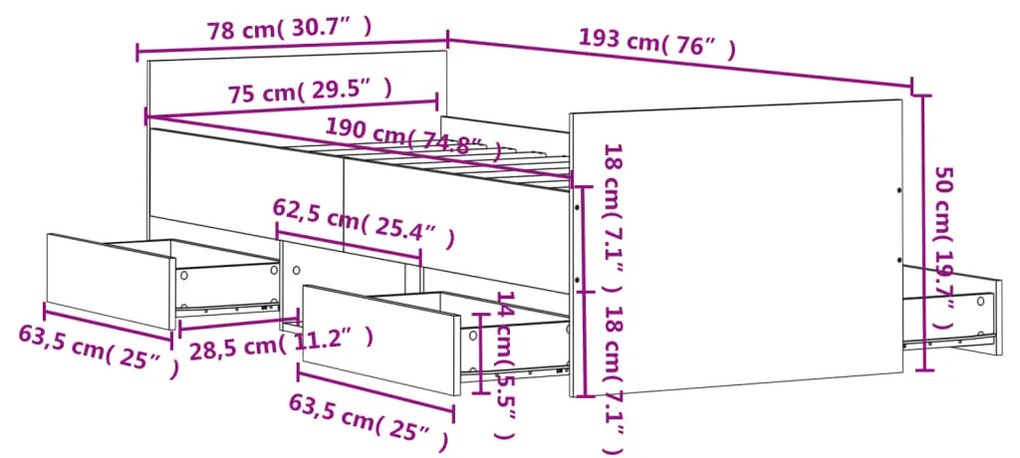 Estrutura de cama c/ painéis de cabeceira e pés cinzento sonoma